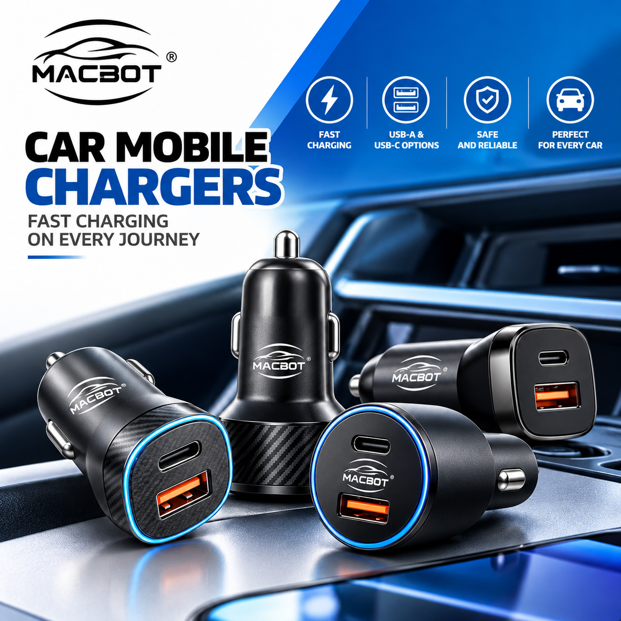 Macbot car mobile chargers for fast charging